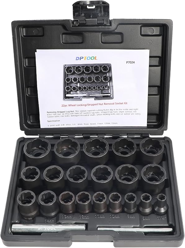 DPTOOL Lug Nut Extractor Set, Bolt Nut Extractor, Wheel Lock Removal Kit