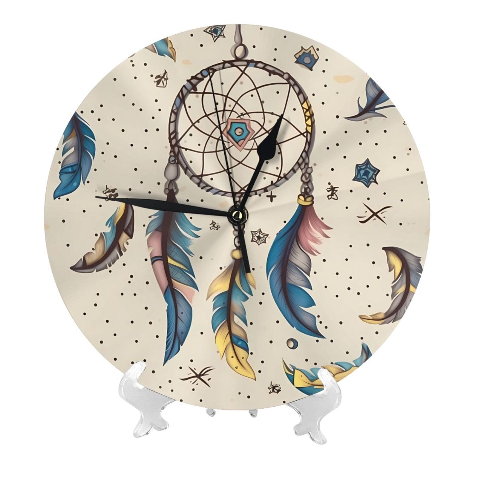 DWVTSLH Dream Catcher and Moon Wall Clock 10 Inch Silent Non-Ticking Modern Clocks Battery Operated - Decorative Wall Clocks for Bedroom Living Room Kitchen Office Wall Decor Gift Idea