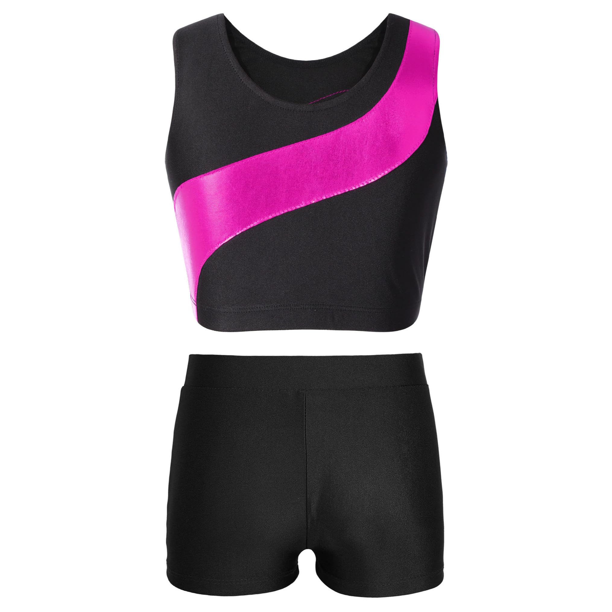 Freebily Tuta Ginnastica Artistica Bambina Crop Top Canottiera Stringer Ragazza Pantaloncini Vita Bassa Elastica Leggins Corti Sportivi Fitness Completo Danza Moderna