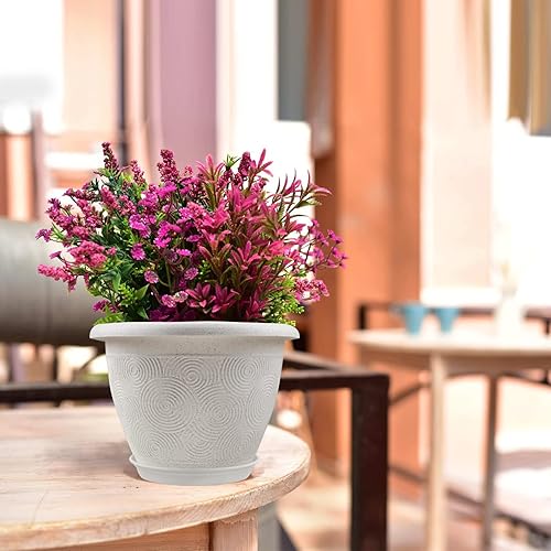 Miniatura 8 de Macetas de 6 Pulgadas para Plantas de Flor, Juego de 6 Macetas Plásticas Pequeñas con Agujero de Drenaje y Bandeja, Maceta de Jardín Moderna y