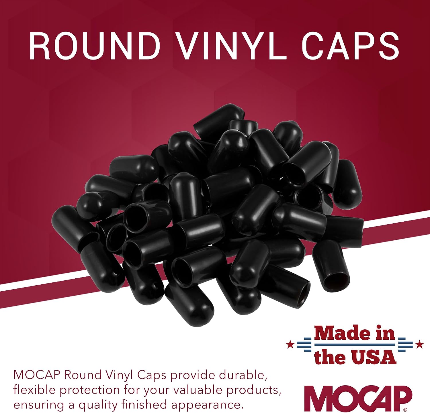Round Vinyl Caps - 0.843" x 1.500" Round Cap (RVC9038) Material: Black Vinyl MOCAP RVCC9038-25 (qty2100)