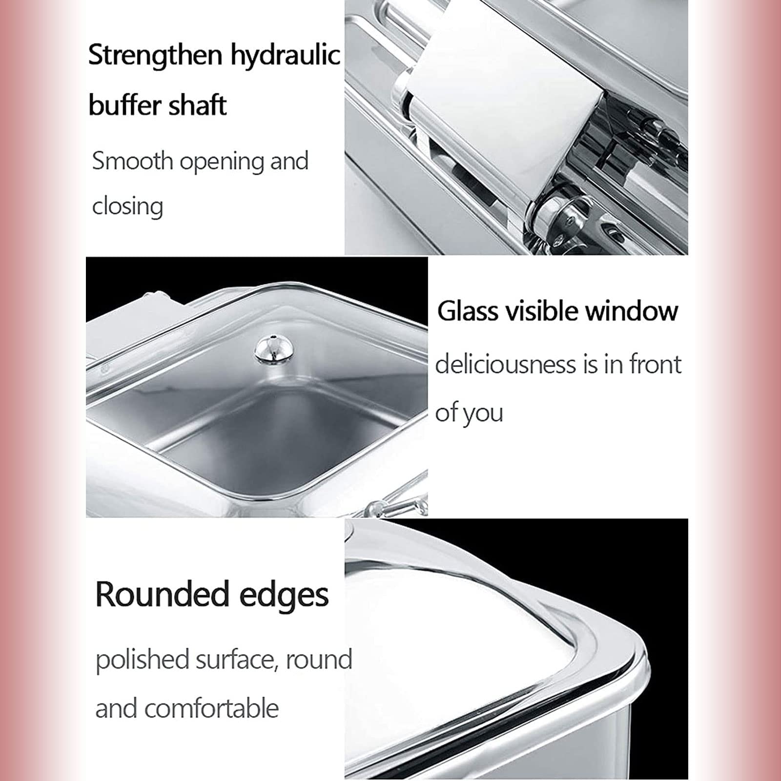 Calentador de Buffet Electrico Chafing Dish Acero Inoxidable, Calentador de Comida Comercial con Tapa Visible para Mesa Buffet, Temperatura Ajustable, 9L, 400 W