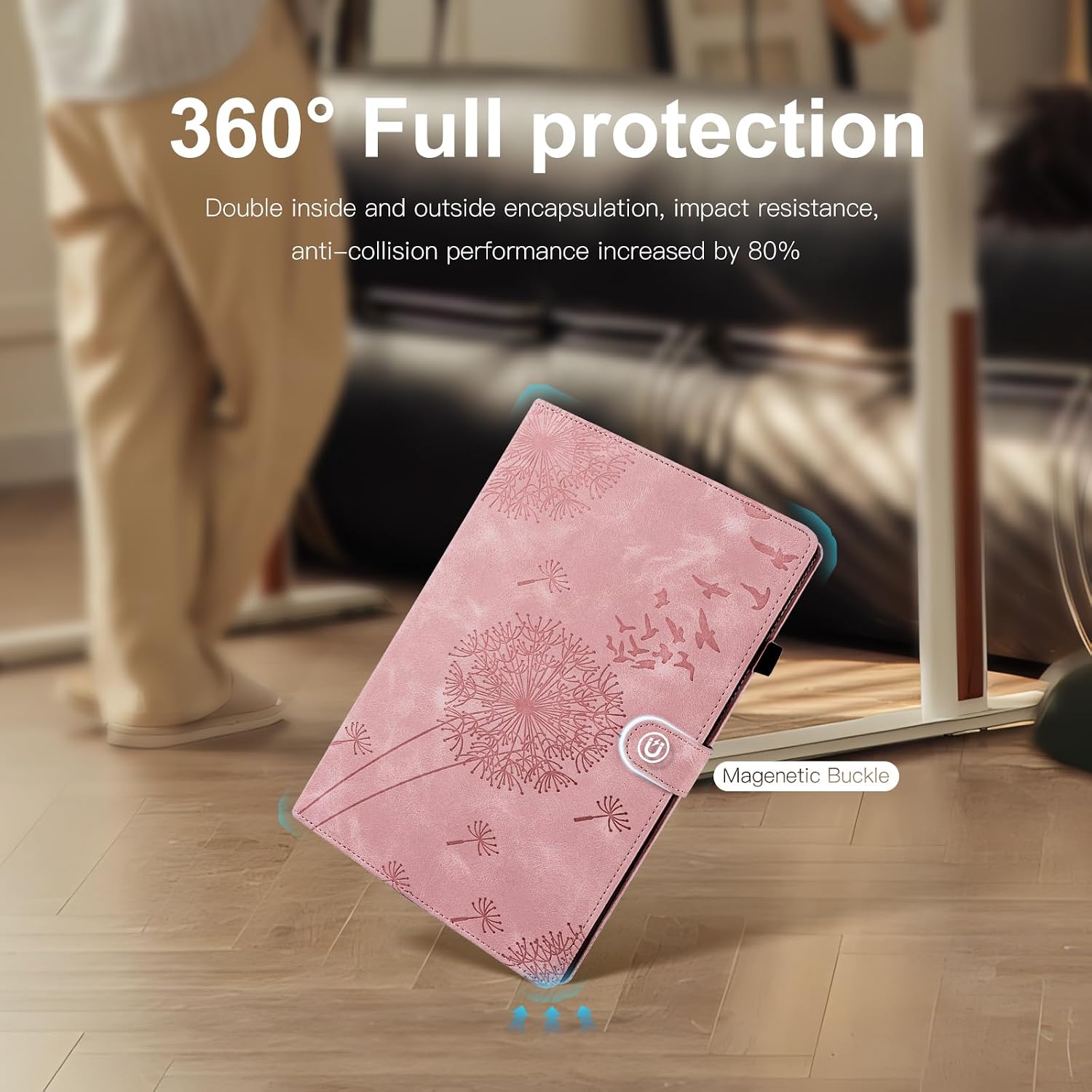 Galaxy Tab A11+ Plus Case 11" Inch, Dandelion Cover for Galaxy Tab A9 Plus Case (SM-X210/X216/X218, 11 Inch 5G), Artsy Design, Premium Faux Leather Made, Card Slots, Kickstand, Rosegold image 3