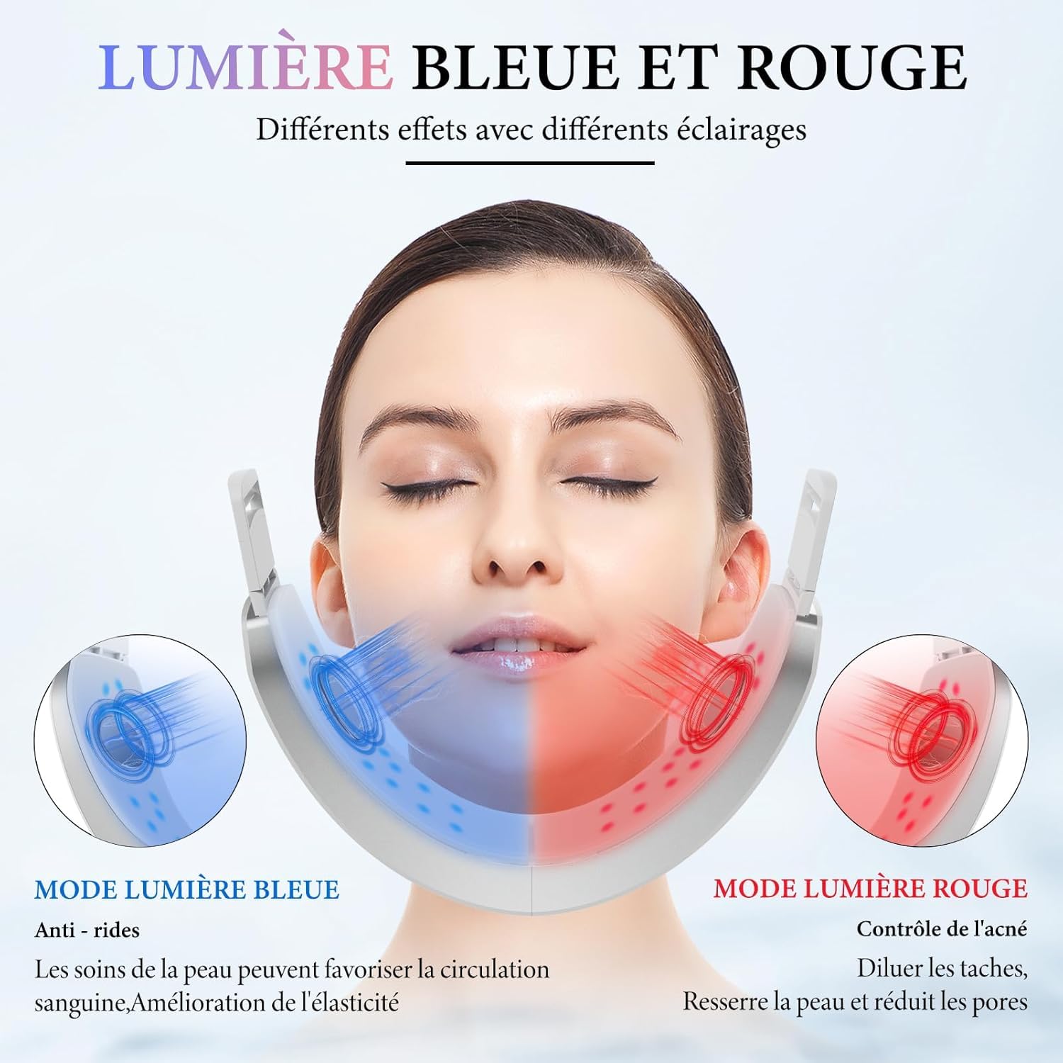 Aparato de elevación facial, EMS masaje facial, 6 modos V-Face Shaping Masajeador eléctrico, masaje facial con luz roja y azul con mando a distancia