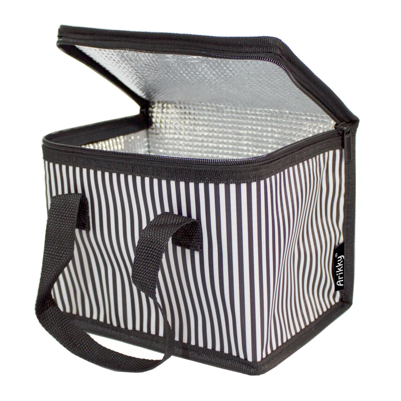 Arikky Lunch Bag Insulated Women Men Kids Cool Bag Lunch Box School Girls Boys Toddlers Picnic Bag Travel Small Mini Cooler Black Stripes 6 cans