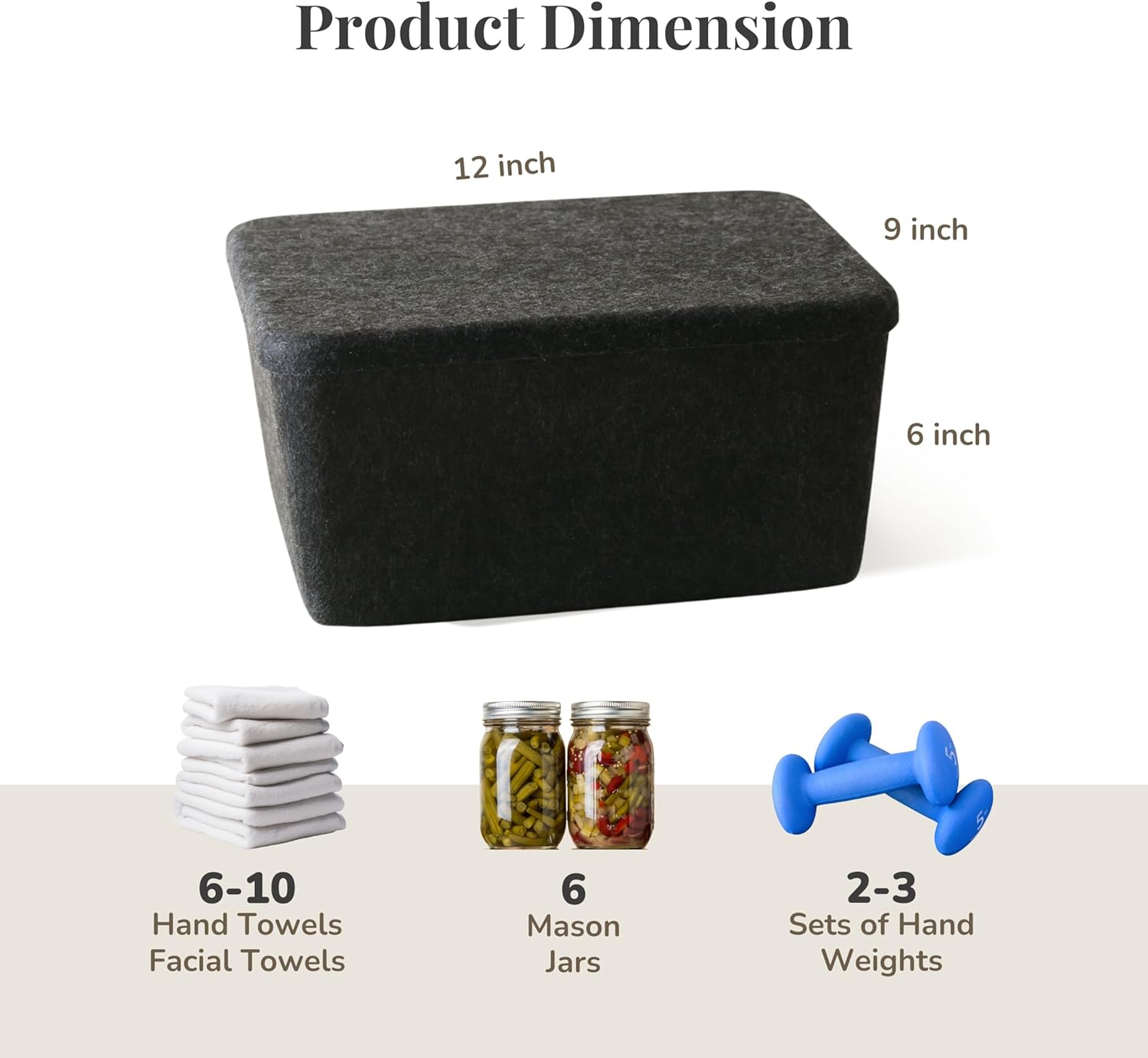 SortJoy The Wide Sculpted Bin + Lid Felt Storage Basket 3-piece Set Drawer Organizer Basket Box for Toys Pet Books Clothes Closet Bathroom, Pantry, Kitchen (In Carbon Dark Grey x3) 12 x 9 x 6