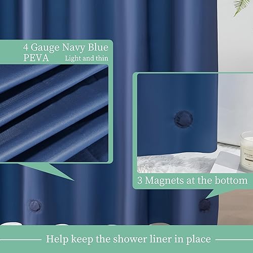 Miniatura 3 de Mrs Awesome - Forro de cortina de ducha azul marino con 3 imanes, cortina de ducha premium flexible y resistente de plástico para baño, ligera