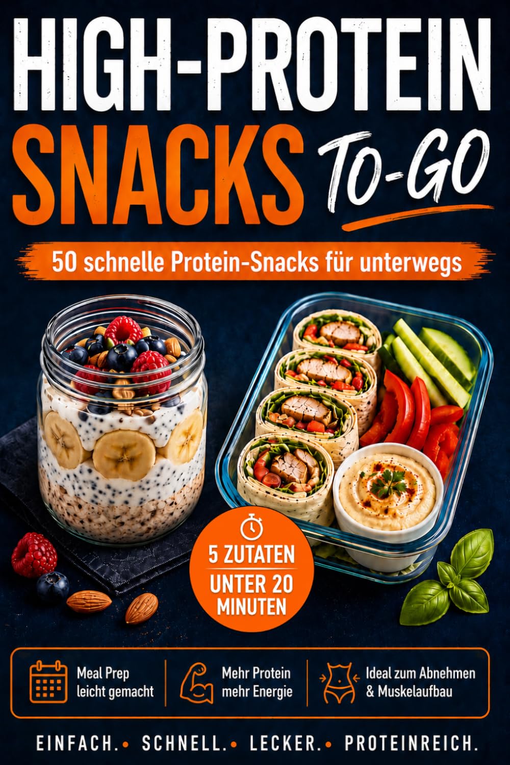 High Protein Snacks To Go - 50 schnelle proteinreiche Rezepte mit nur 5 Zutaten in unter 20 Minuten zubereiten: Perfekt für Meal Prep & unterwegs | ... Energie, Muskelaufbau & ideal zum Abnehmen