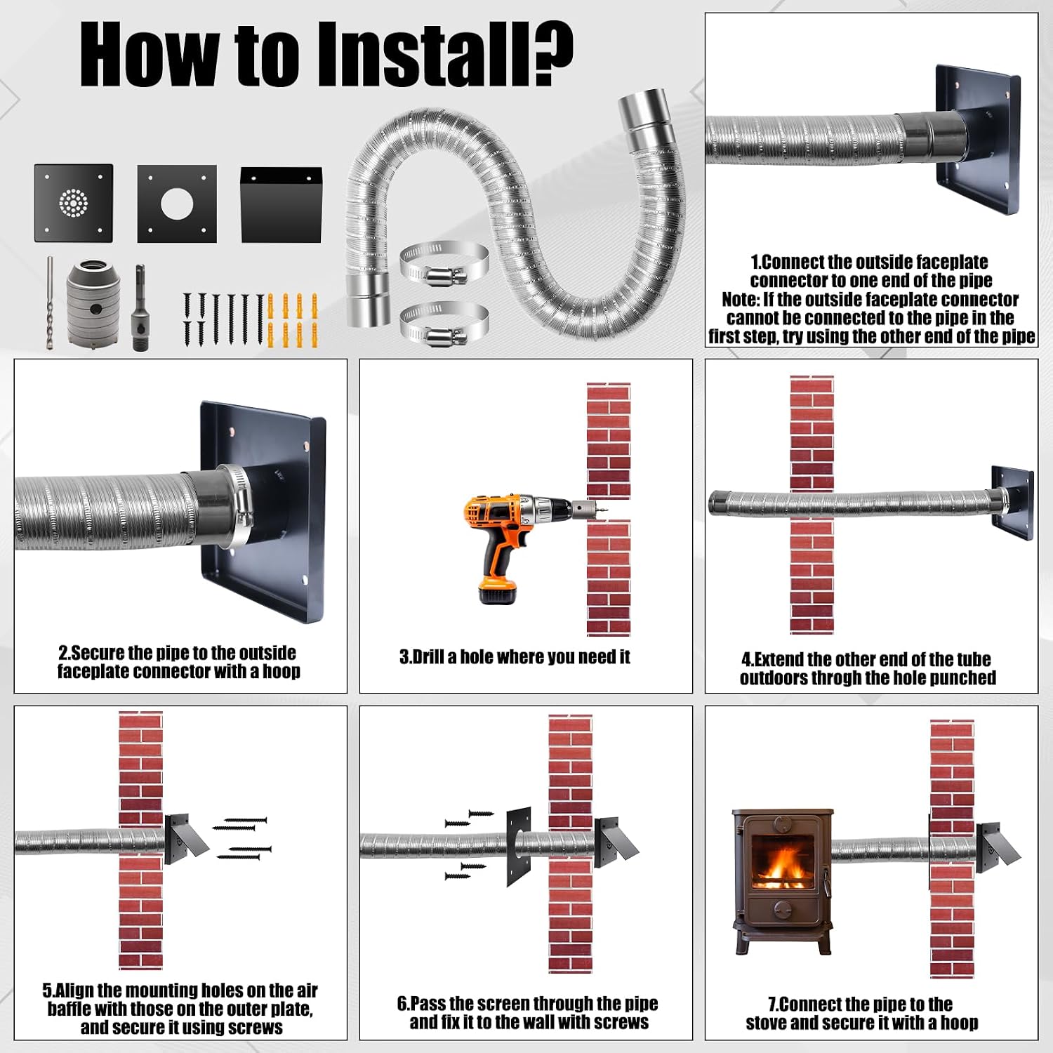 Pellet Stove Fresh Air Intake Kit, Outside Stove Pipe Kit