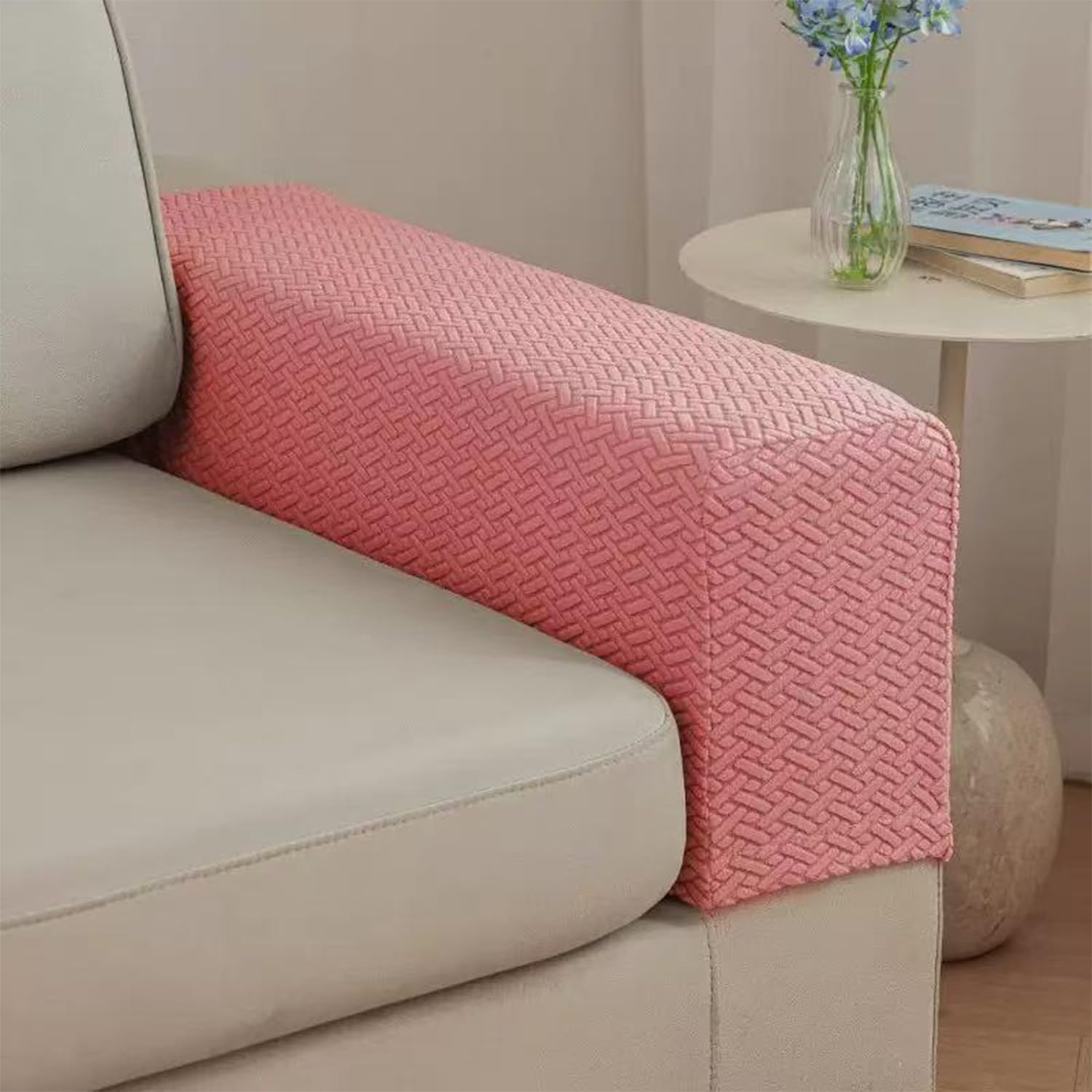 Kozuoan Armchair Covers, Cover Chair Arm Cover Set of 2，Sofa Arm Covers Non-Slip, for Sofa, Couch, Recliner and Chair Arm Protection (Pink, Medium)