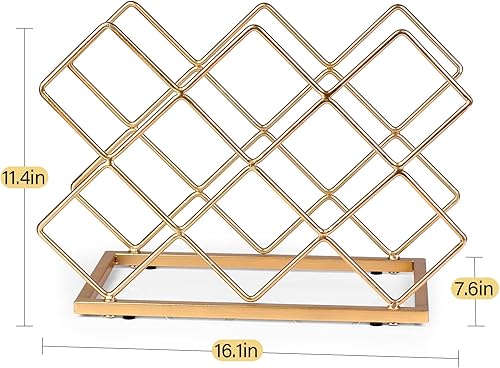 Miniatura 3 de Estante de vino para encimera, 10 botellas, moderno, de metal dorado, pequeño, soporte de vino de mesa para gabinete, despensa, almacenamiento de
