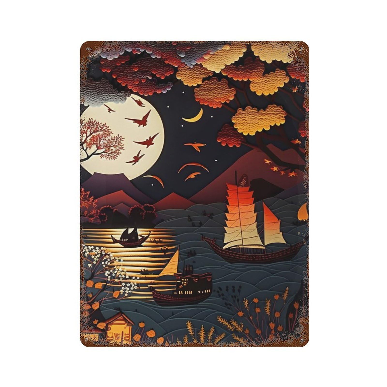 Abstract Moonlight Vintage Rust Metal Sign 15.7"x11.8", for Basement, Hobby Room And Garage Decor, Farmhouse Wall Decor