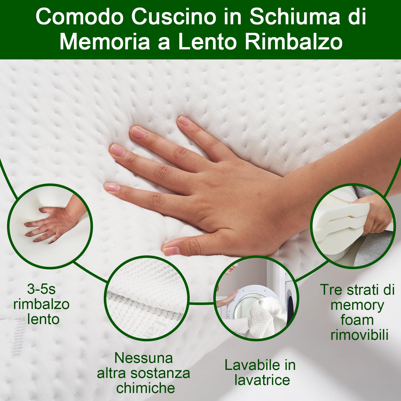 LAMB Cuscino Cervicale per Dormire, Memory Foam Ortopedico, Altezza Regolabile, Antirussamento, Traspirante, Antiacaro, Federa Lavabile, Cuscini Letto Matrimoniale