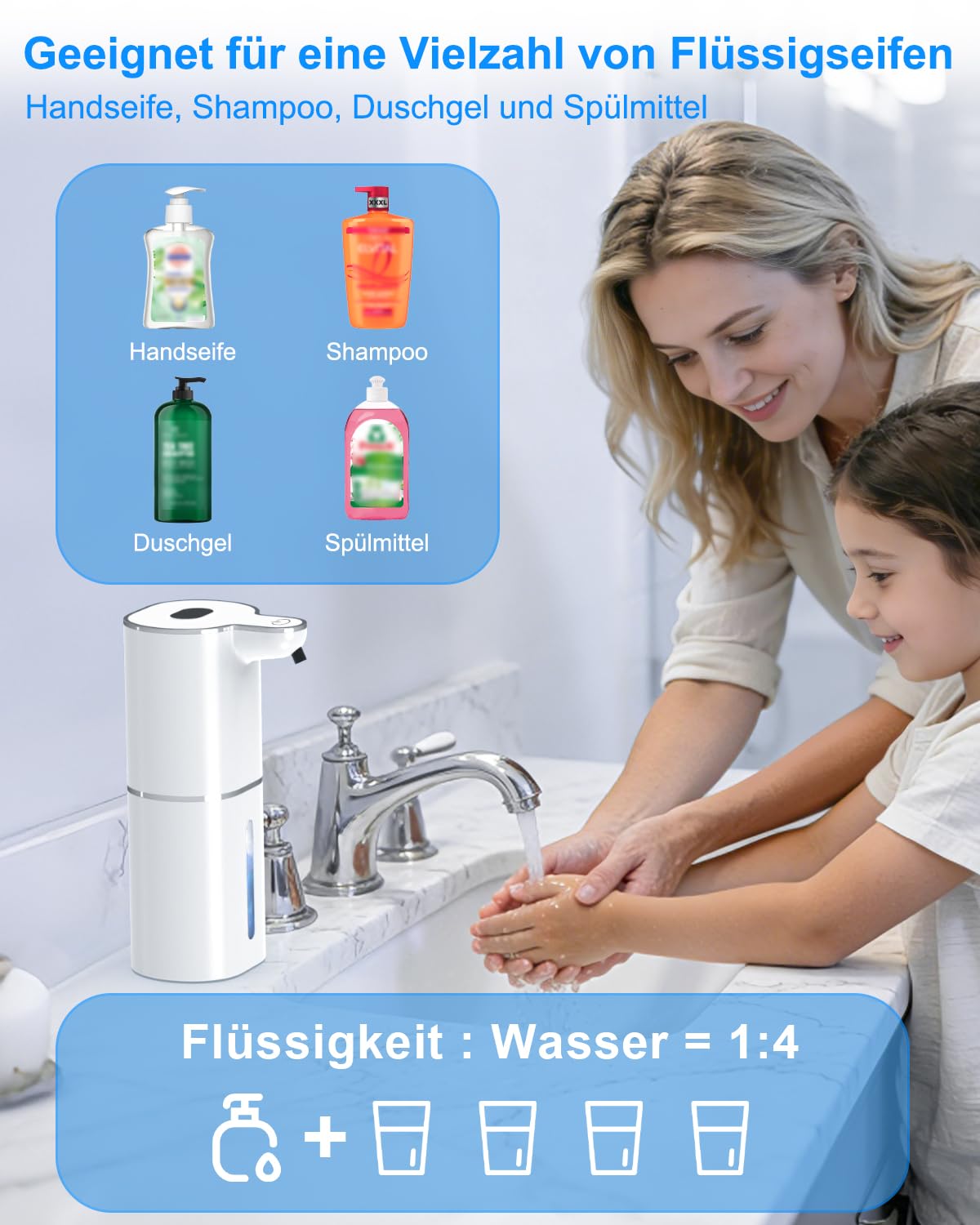 Seifenspender Automatisch Schaum, 380ml Schaumseifenspender Elektrisch mit Digitalanzeige, No Touch Seifenspender Schaum mit Sensor, Wandmontage, IPX5 Wasserdicht für Badezimmer, Küche