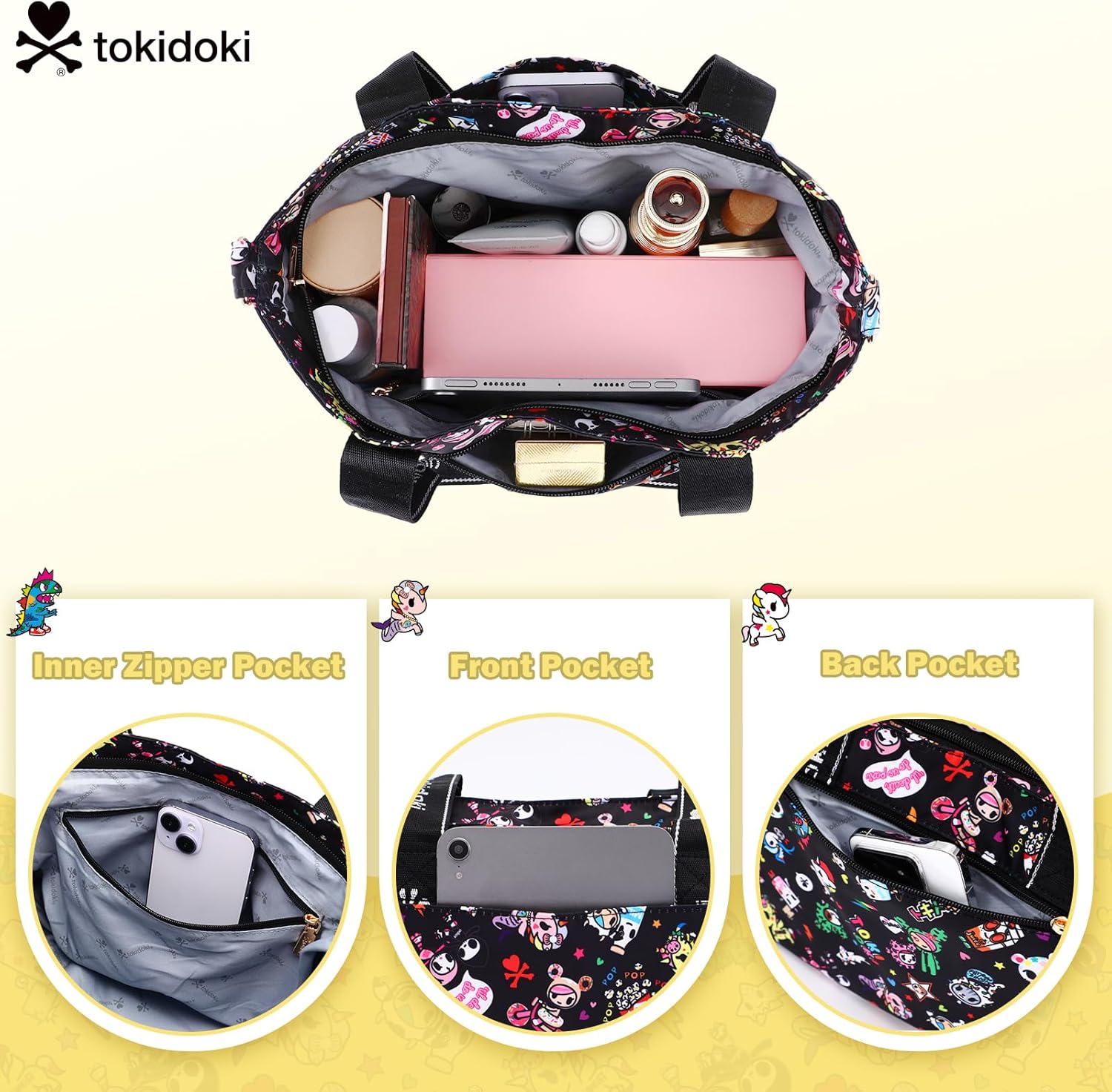 Tokidoki Tote Bag for Women Large Capacity Shoulder Bag with Strap Hobo Tote Handbag for Trave Work - Image 5