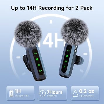 Microphone wireless,Microphone for iPhone & USB-C Plug, mini mics Wireless Microphones with Noise Reduction,mini microphone LED Display -wireless microphones Ideal for Vlog, TikTok & Content Creation