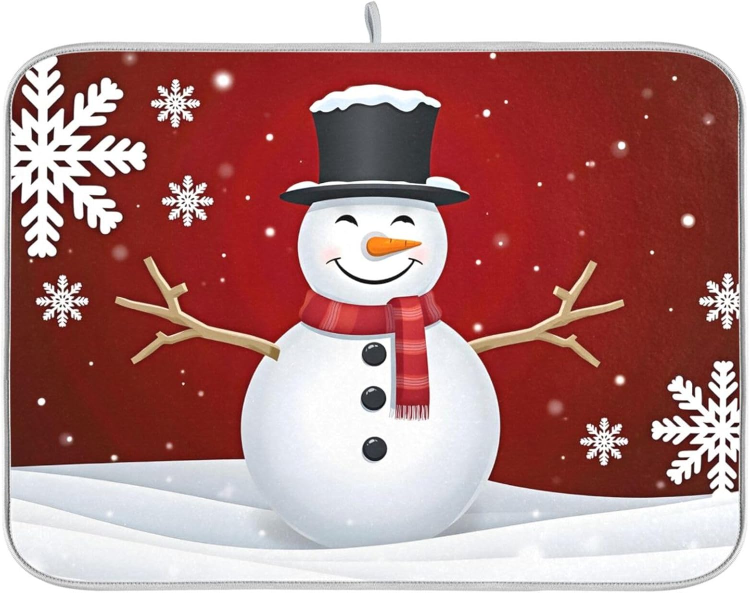 Christmas Snowman Dish Drying Mat, Microfiber Mat Absorbent Reversible for Kitchen, 16x18 Inch