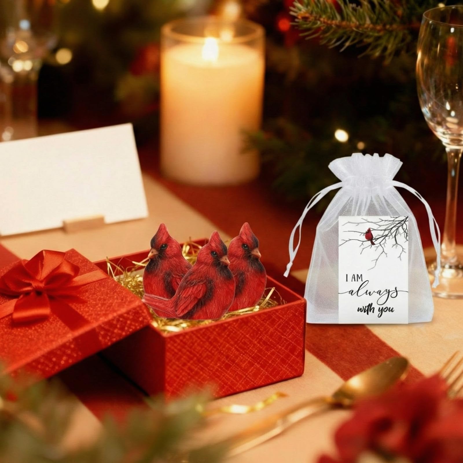 Roowest 18 Pcs Cardinal Memorial Gift Set Include Mini Red Cardinal Bird Statue Figures, Red Feathered Cards, Organza Bags for Loss of Loved One Sympathy Memorial Gift Funeral Memory