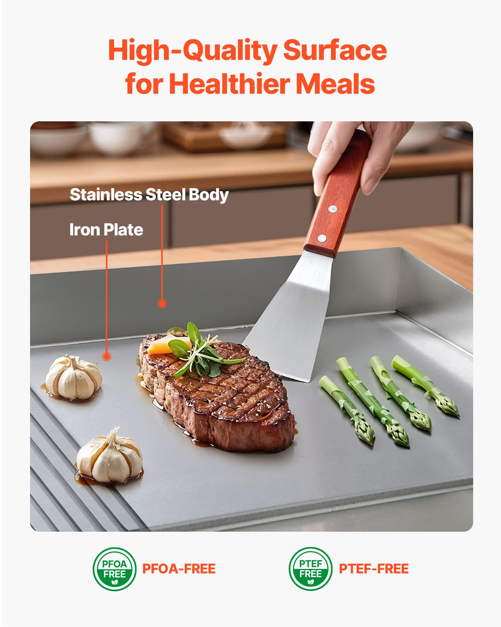 VEVOR Plancha Électrique 72,5x40 cm, Plaque à Snacker 4400 W, pour Barbecue Restaurant Snack-Bar, Plaque de Cuisson de Comptoir en Inox, Température Réglable 50-300 °C, Surface Mi-rainurée Mi-plate