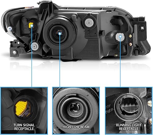 Miniatura 5 de AmeriLite Faros delanteros de cristal ámbar negro para Mazda Protege - lado del pasajero y del conductor