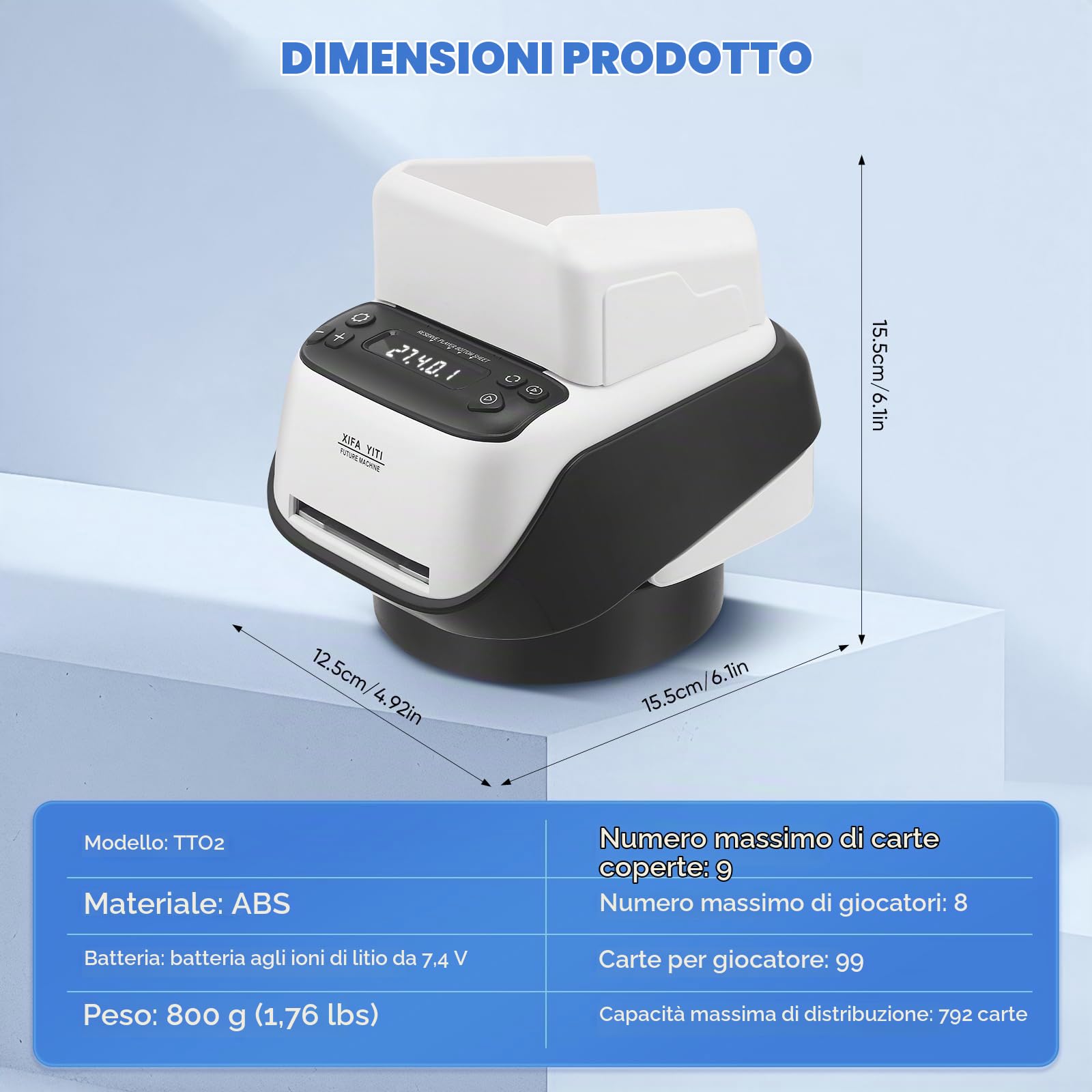 Distributore Automatico di Carte, Rotazione 360° per 1–2 Mazzi, 2–8 Giocatori, Ricaricabile & Silenzioso per Giochi Come Poker, Blackjack, Uno, Texas Hold'em o Personalizzabili