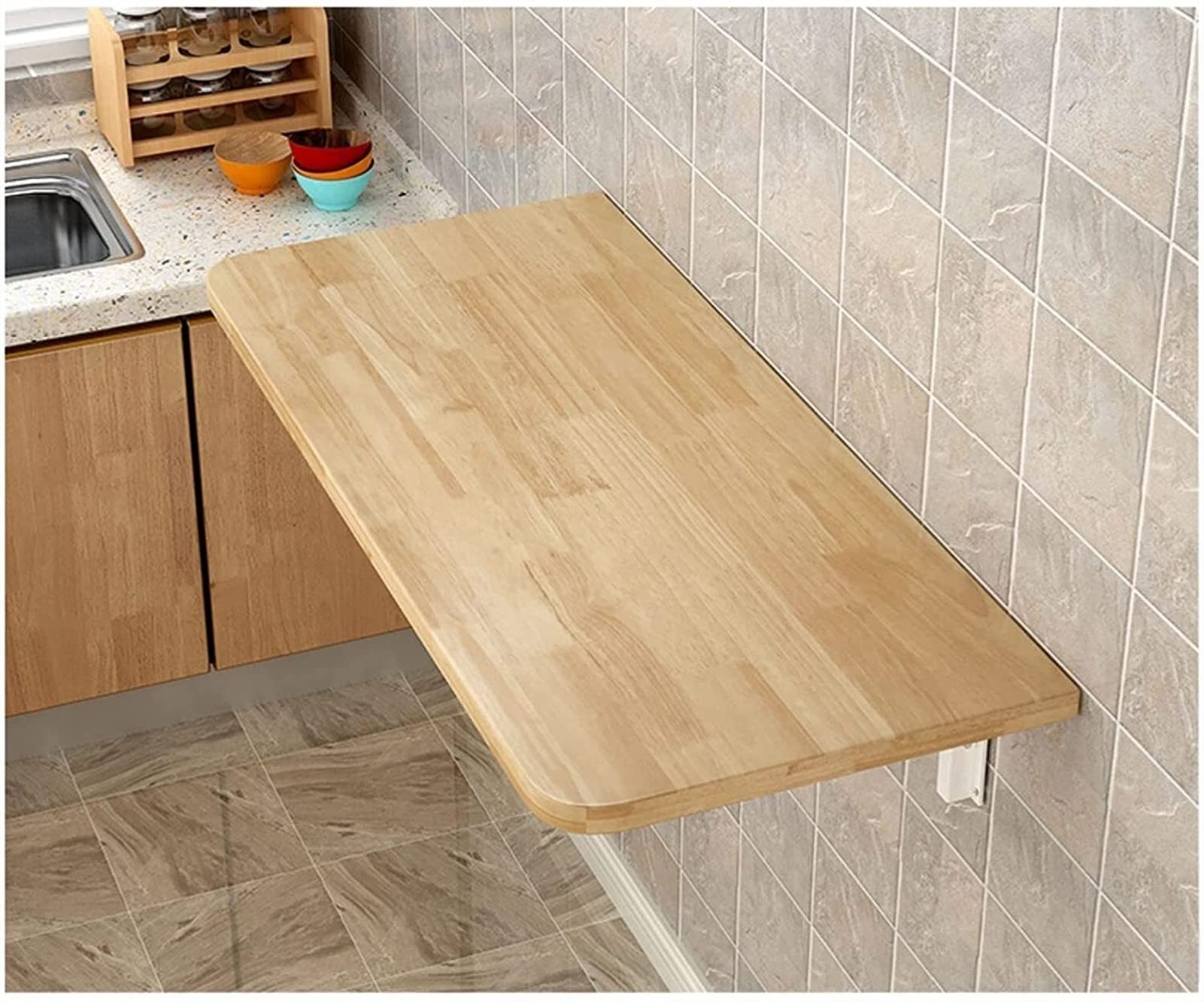 Table murale pliante rabattable avec étagère de rangement cuisine et balcon