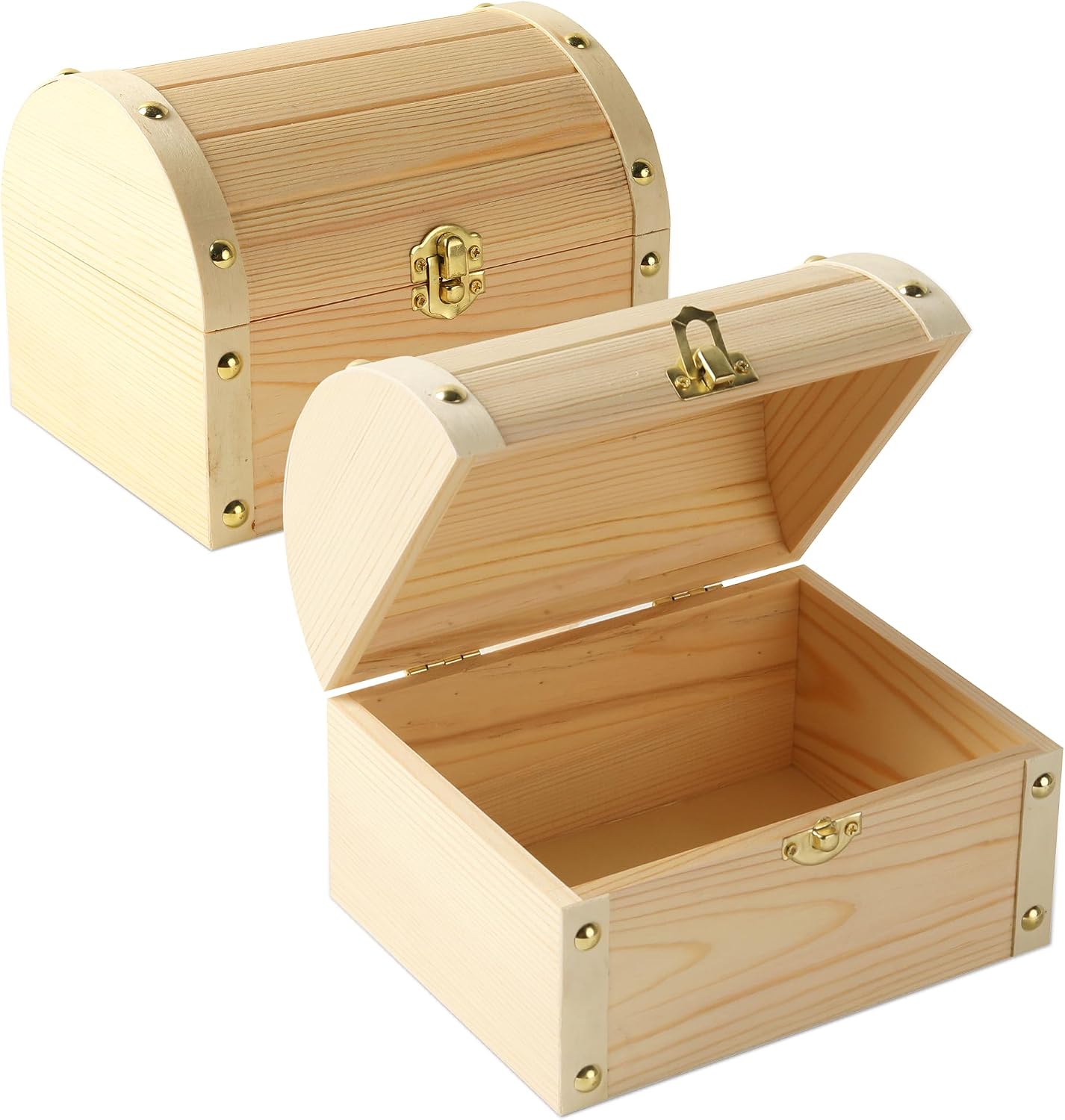 Unfinished Unpainted Wooden Box with Hinged Lid for Crafts DIY Storage Jewelry Plain Pine Box - Small 6.7"x5.1"x3.1" - 2-Pack