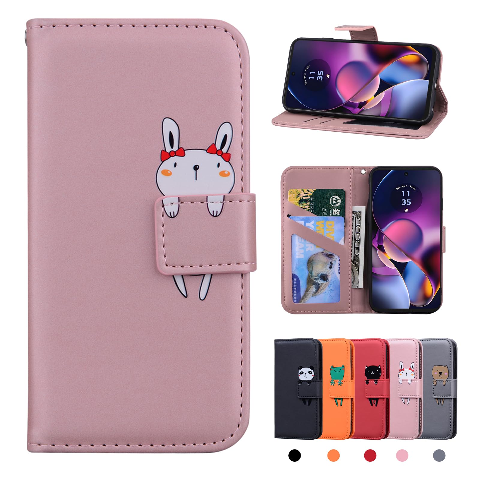 Rostsant Motorola Moto G54 5G Case Cover Skin Feel PU Leather Case Motorola Moto G54 5G Magnetic Closure Protective Wallet Flip Cover Stand Protective Case for Motorola Moto G54 5G Pink Rabbit