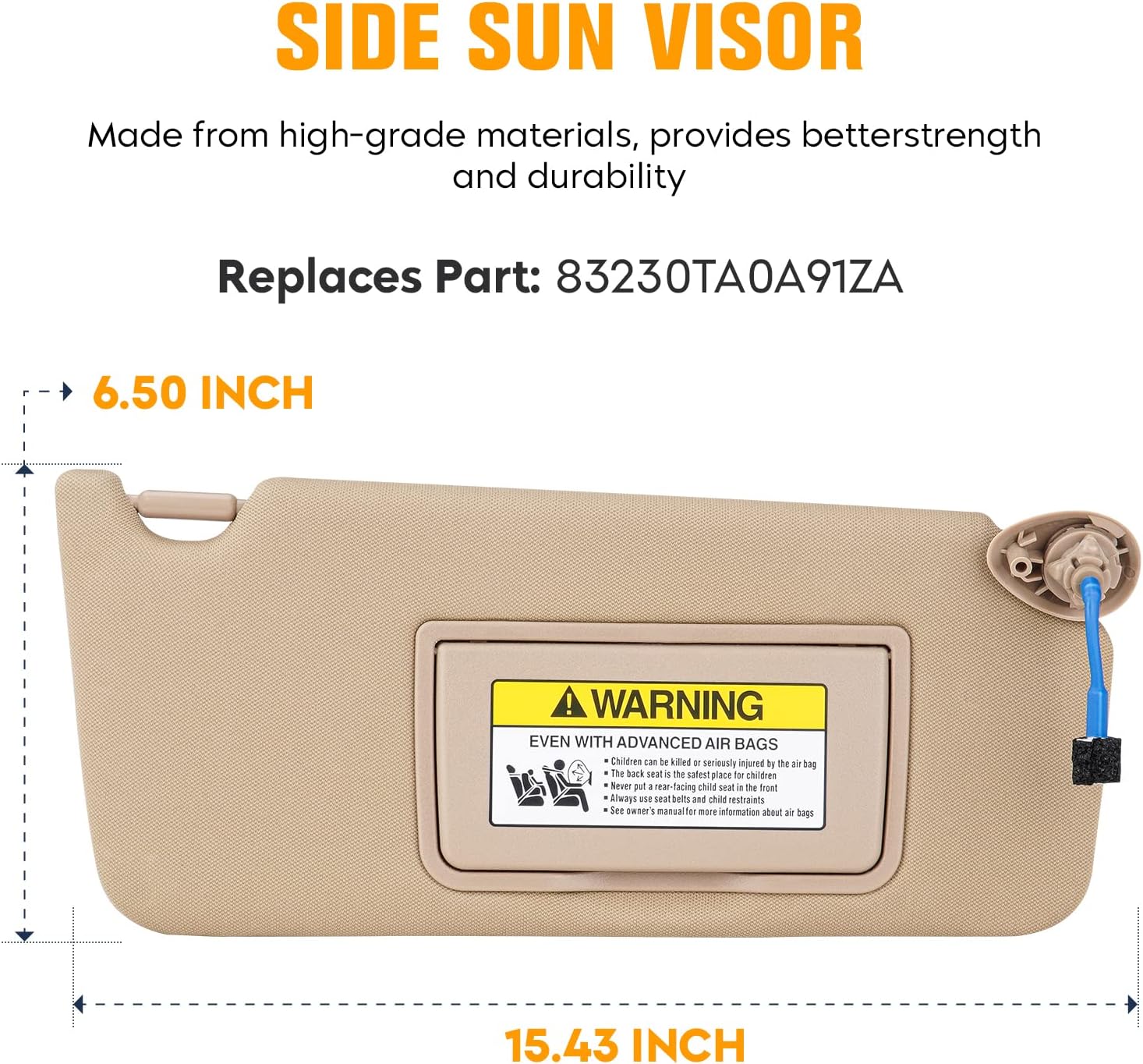 Right Passenger Side Sun Visor for Honda Accord 2008 2009 2010 2011 2012, Replace for 83230TA0A91ZA, Beige Right Side Sun Visor with Light