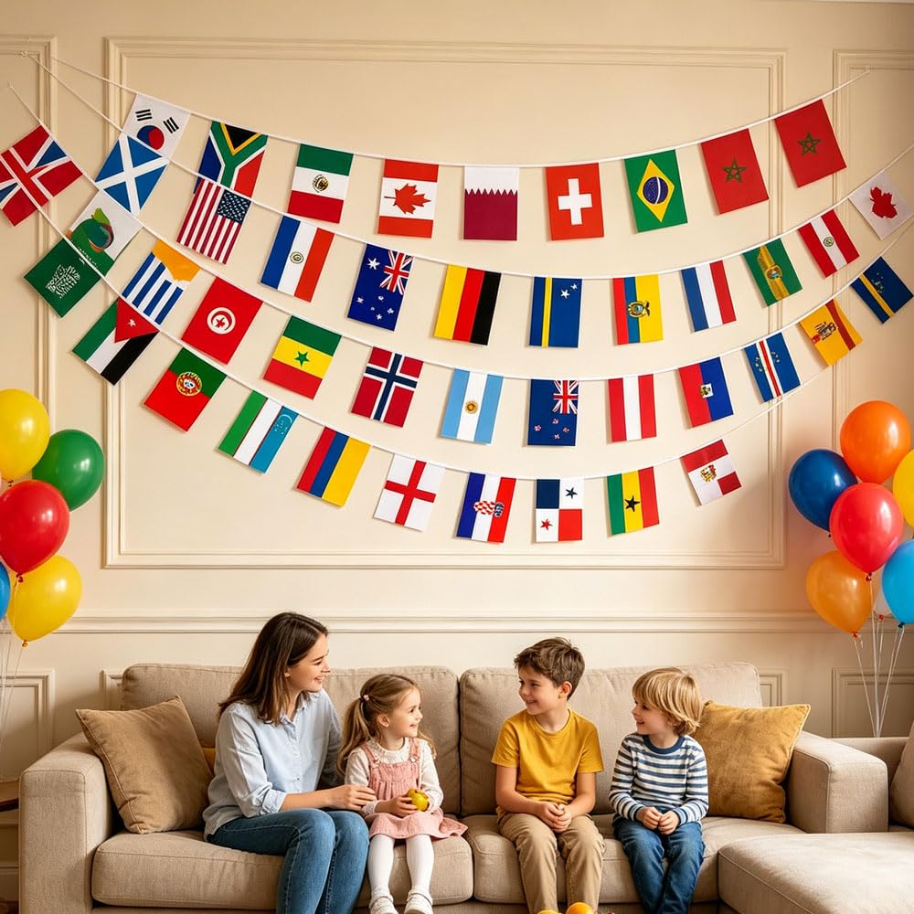 Banderines de 2026 Fútbol de Copa Mundial, Banderas de Mundo 48 Países, Artículos para Aficionados al Fútbol del Mundial 2026, para Fiestas de Fútbol, Bares (14 * 21CM)