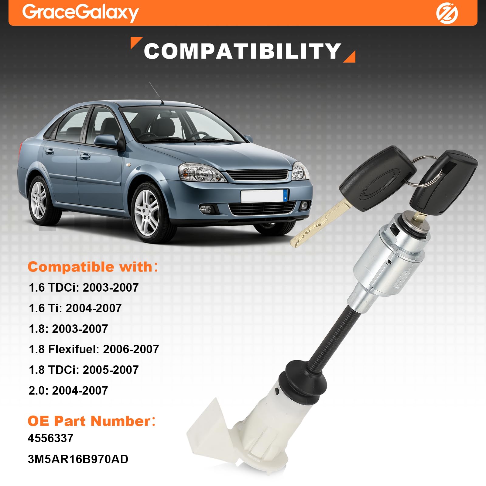GRACEGALAXY Kit riparazione serratura cofano con due chiavi compatibile Focus C-Max 2003-2007 codice 4556337 3M5AR16B970AD
