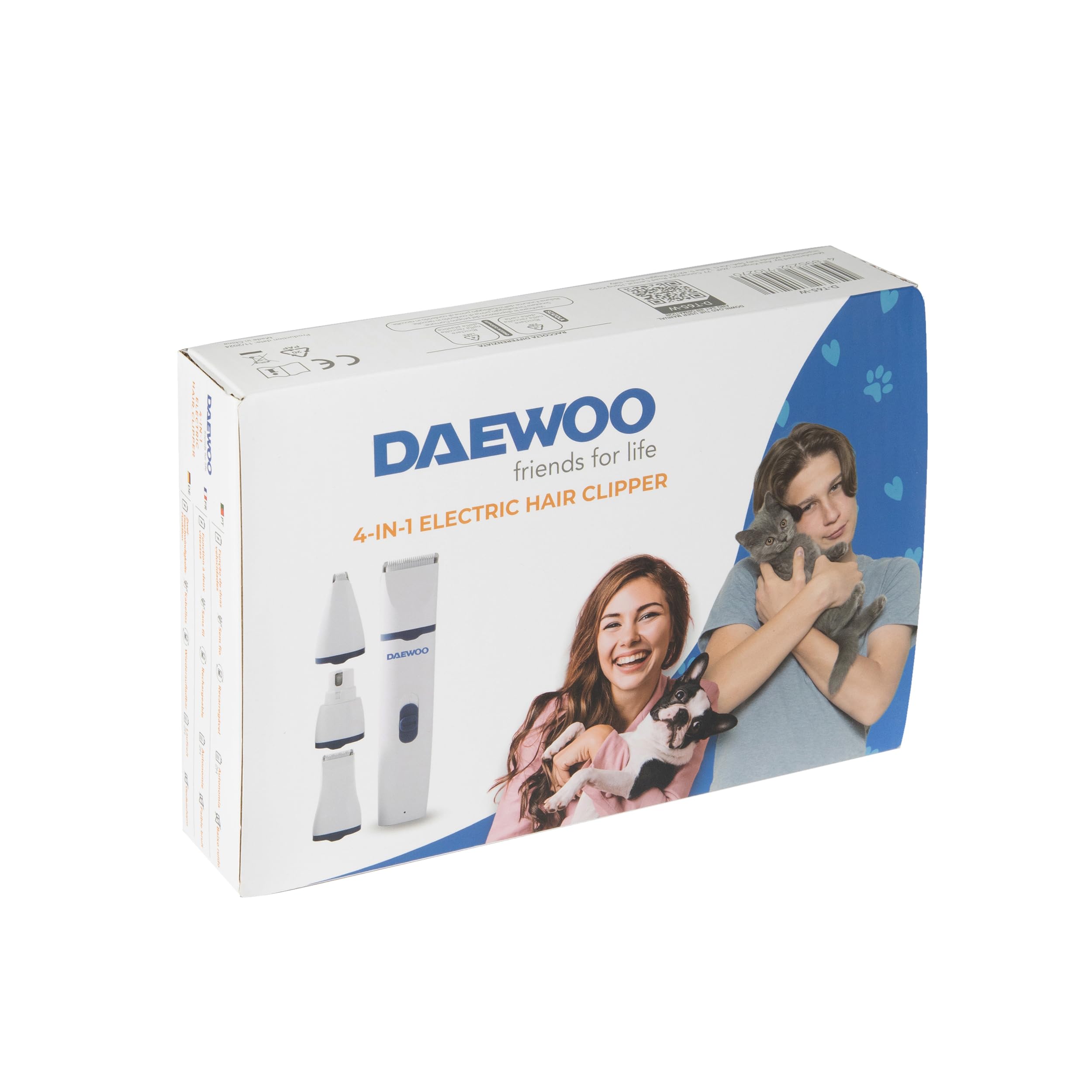 Daewoo - Tosatrice per Cani e Gatti 4 in 1, Kit Toelettatura con Rasoio per Cani e Lima per Unghie, Silenzioso, Testine Intercambiabili Lavabili, Lama in Acciaio Inossidabile, Batteria Ricaricabile