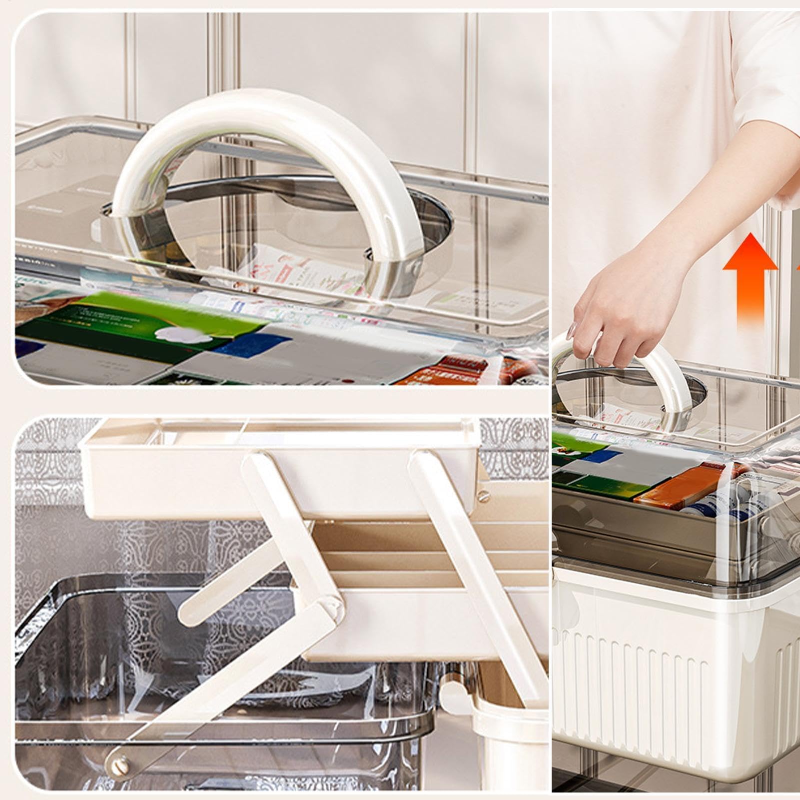 MRKU Trousse de Premiers Secours familiale Portable, Armoire à Pharmacie, Organisateur, pilulier Transparent, Grand bac