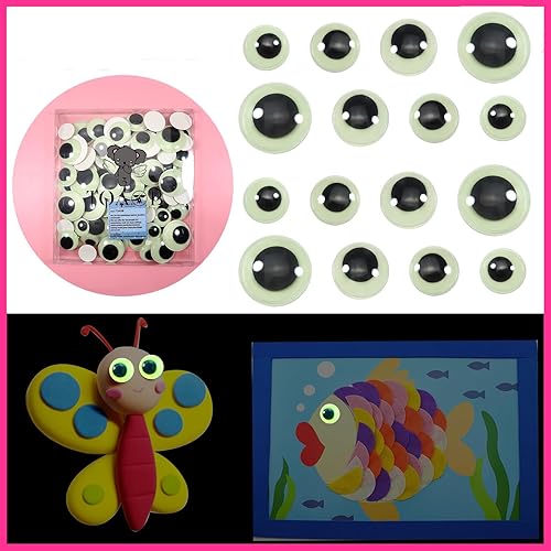 Miniatura 7 de TOAOB - 100 unidades de ojos pegajosos que brillan en la oscuridad, autoadhesivos, ojos saltones luminosos, varios tamaños, adhesivos de plástico