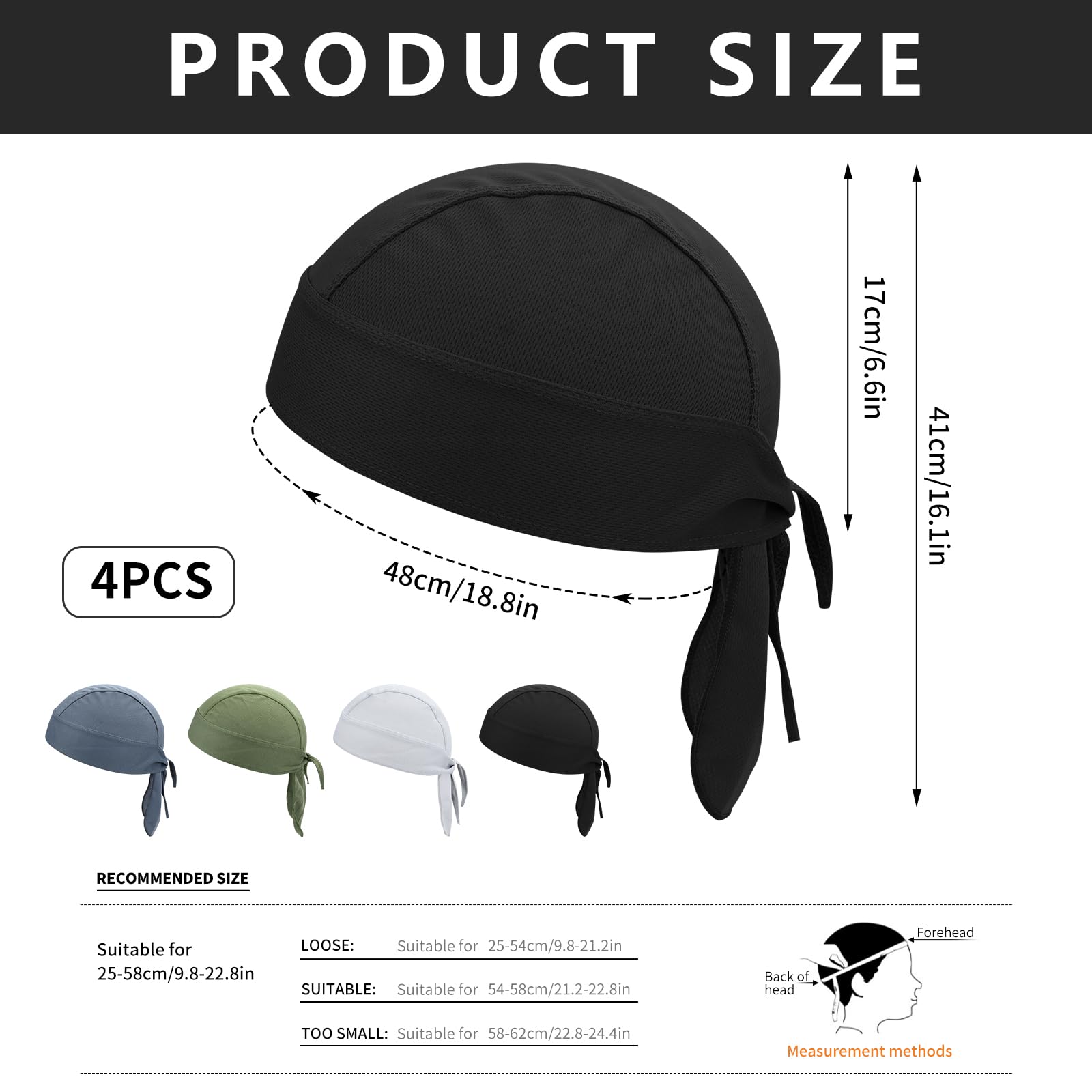 Bekecidi 4-pak bandana dla mężczyzn, sportowa oddychająca czapka rowerowa, ochrona przed słońcem, opaska na głowę, bandana, do wspinaczki na świeżym powietrzu, biegania, wędrówek, wielobarwny, 1