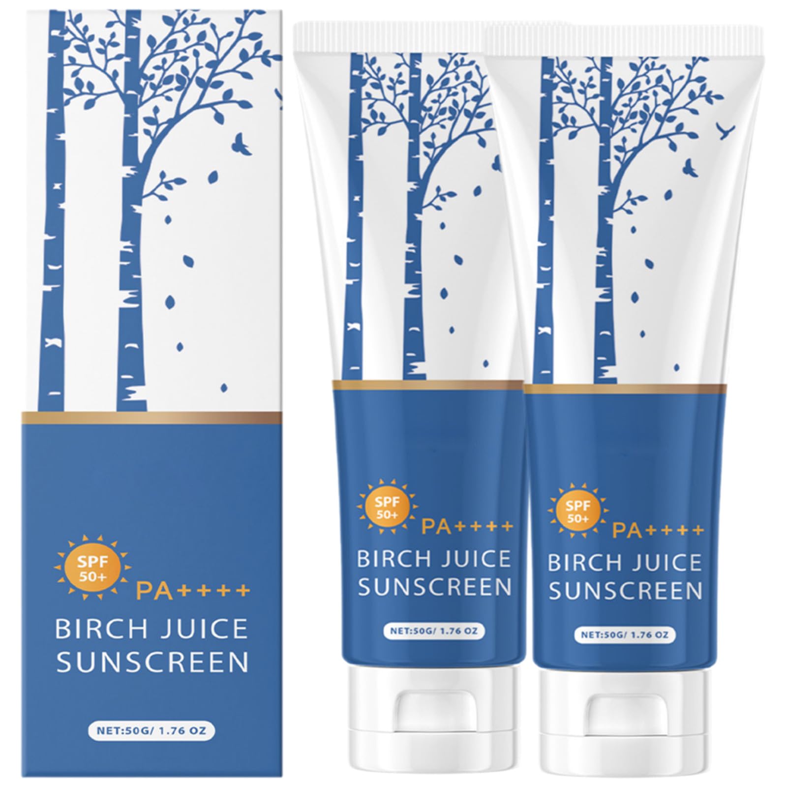 Birch Juice Moisturizing Sunscreen 2025 Upgrade SPF50 Birch Juice Hydrating Essence Face Sunscreen Water Resistant 2pcs
