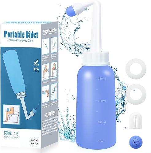 RUFCRIL Mini botella Peri, bidé de viaje portátil de 11.8 fl oz con anillo adicional y bolsa de transporte, material TPE para resistencia a altas