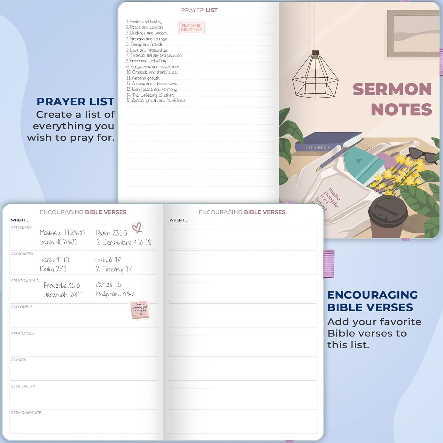 Clever Fox Bible Study Journal Large – Church Notes Notebook – Note Taking & Journaling Kit – Faith Based Religious Accessories, 7x10” (Periwinkle)