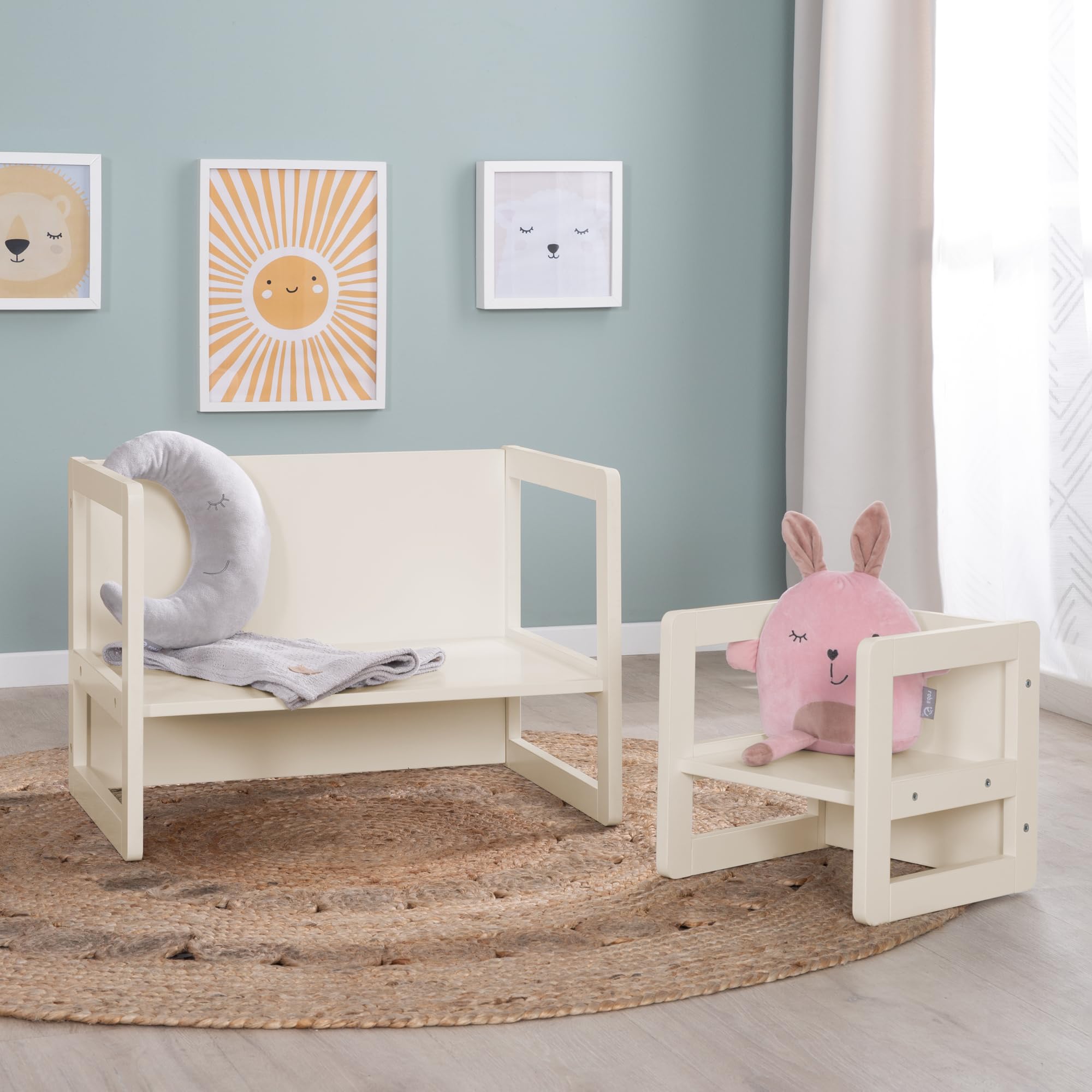roba Ensemble Table et Chaise Réversibles pour Enfants - 3 Hauteurs d'Assise - Table Convertible en Banc – 9 Mois à 10 Ans - Bois Laqué Beige