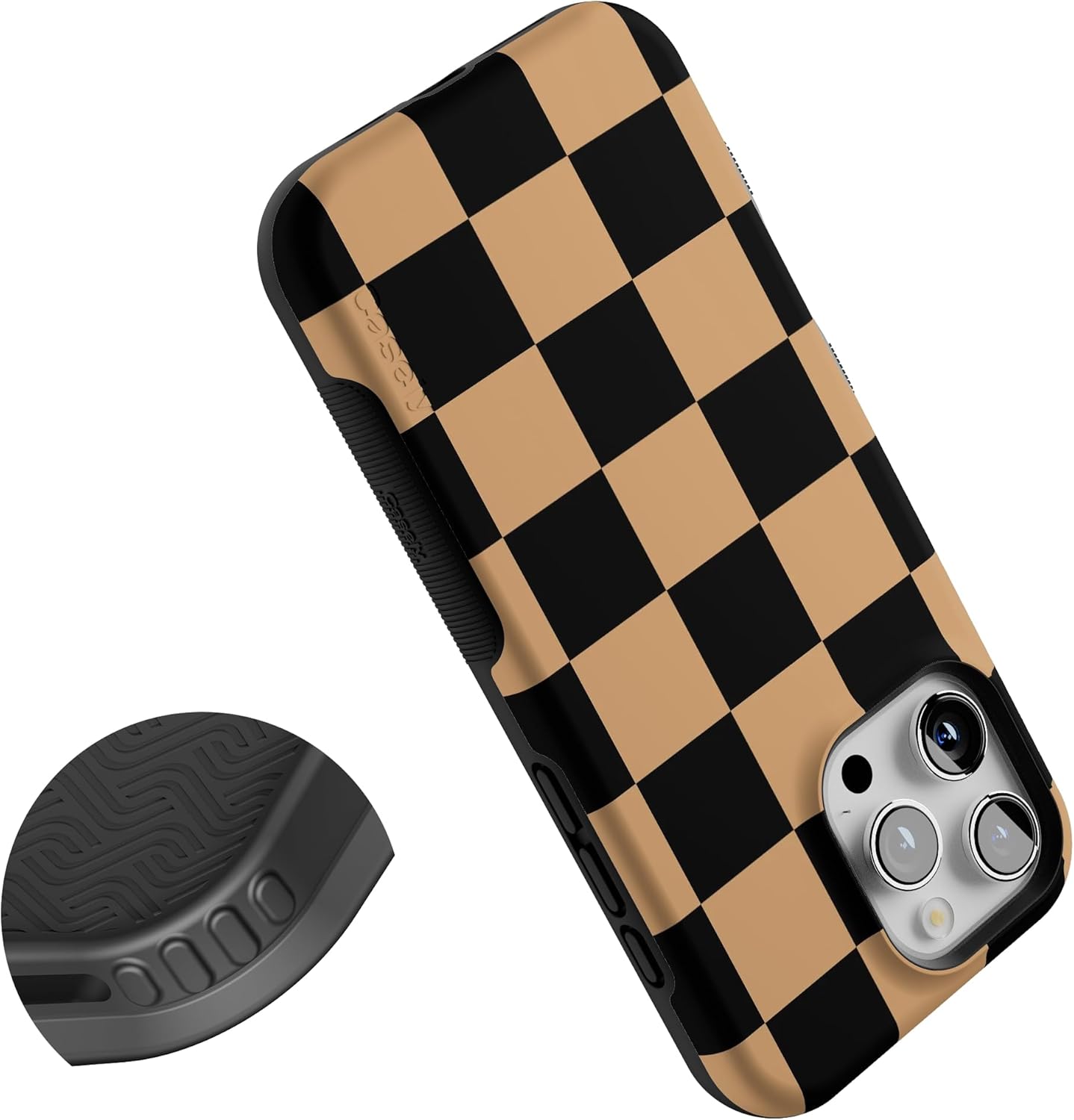 Casely iPhone 16 Pro Max Case | Fit Check | Black & Brown Checkerboard | Bold Protective Design | MagSafe Compatible Design - Image 5
