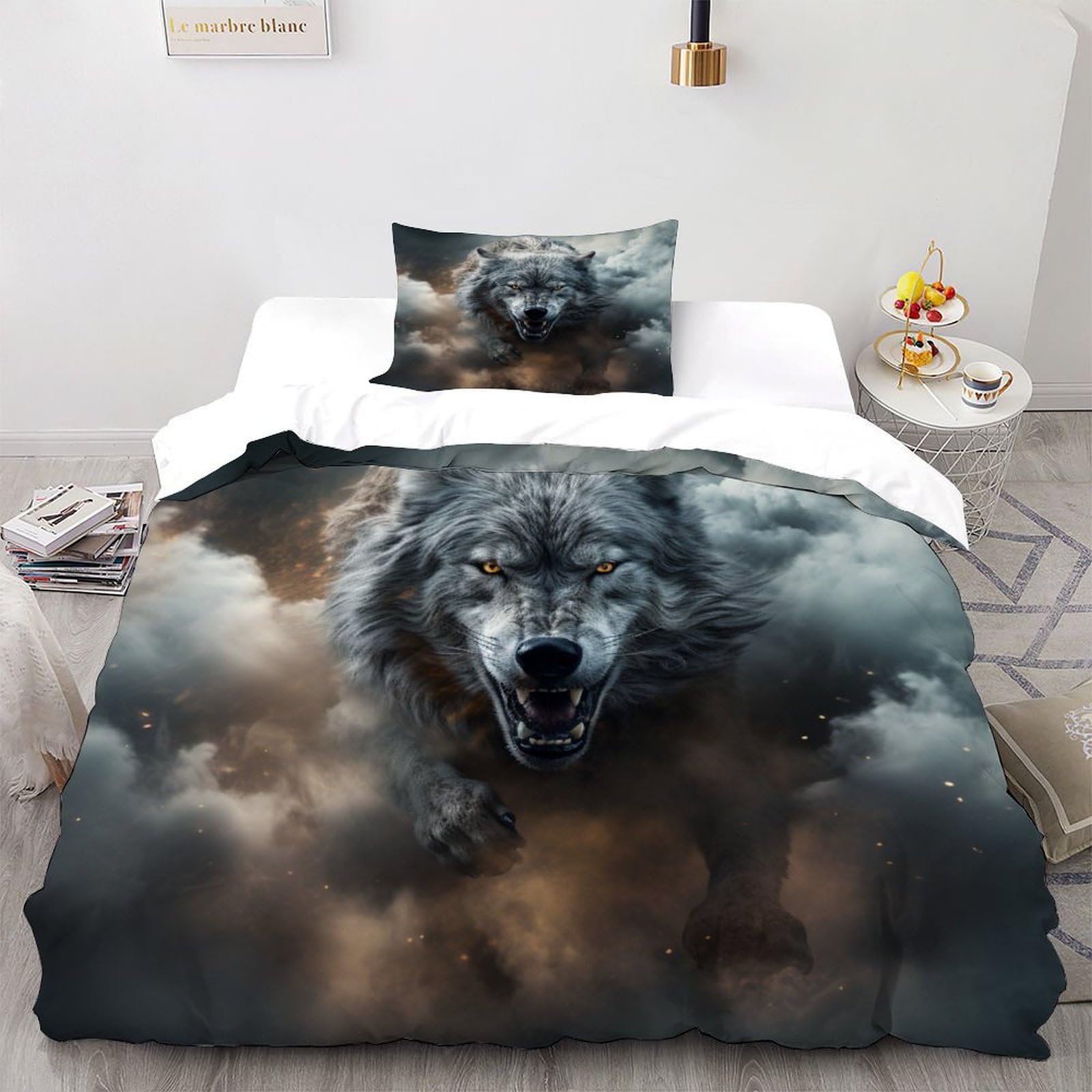 Couvre-lit loup gris housse de couette enfant pour des nuits paisibles