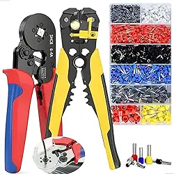 Kit Alicate De Crimpar + Alicate Desencapador 3 em 1 Com 1200 Terminais Ilhós, Kit Ferramentas Eletricista com Alicates, Corta Cabos, Descascador De Fios