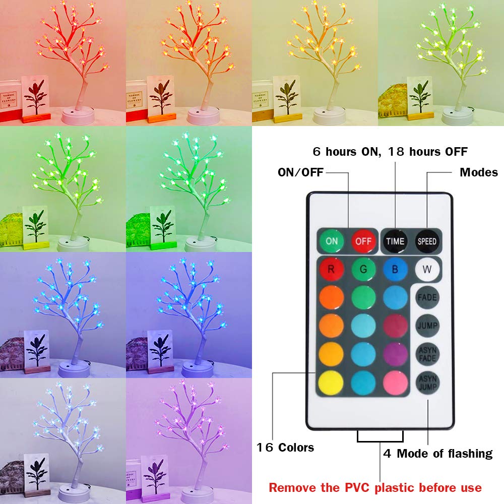 Ledido Cherry Blossom Bonsai Tree 24 LED Lights, RGB with Remote Control, 16 Colors and 11 Dynamic Color Change Modes, Gift for Christmas Wedding Party Home Decoration