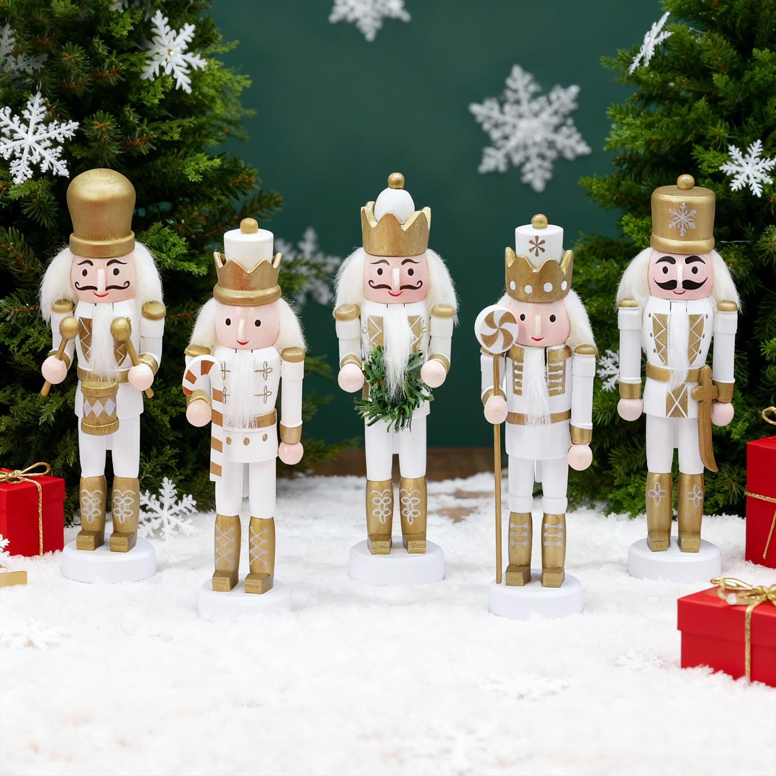 5 Piezas de 13 cm, Pequeños Adornos Colgantes de Figura de Soldado Rompecabezas Navideño Madera Dorada, Decoraciones Navideñas Rompecabezas,Mini Muñeco Títere Colgante Soldado Rompecabezas Árbol
