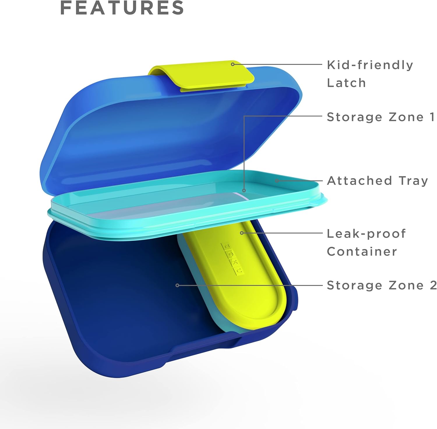 ZOKU - Mini Bento Box for Kids, Stackable, Lightweight, Leakproof, for Children, Kid Friendly Latch, Easy to Clean (Bento Jr) (Blue) - Image 2