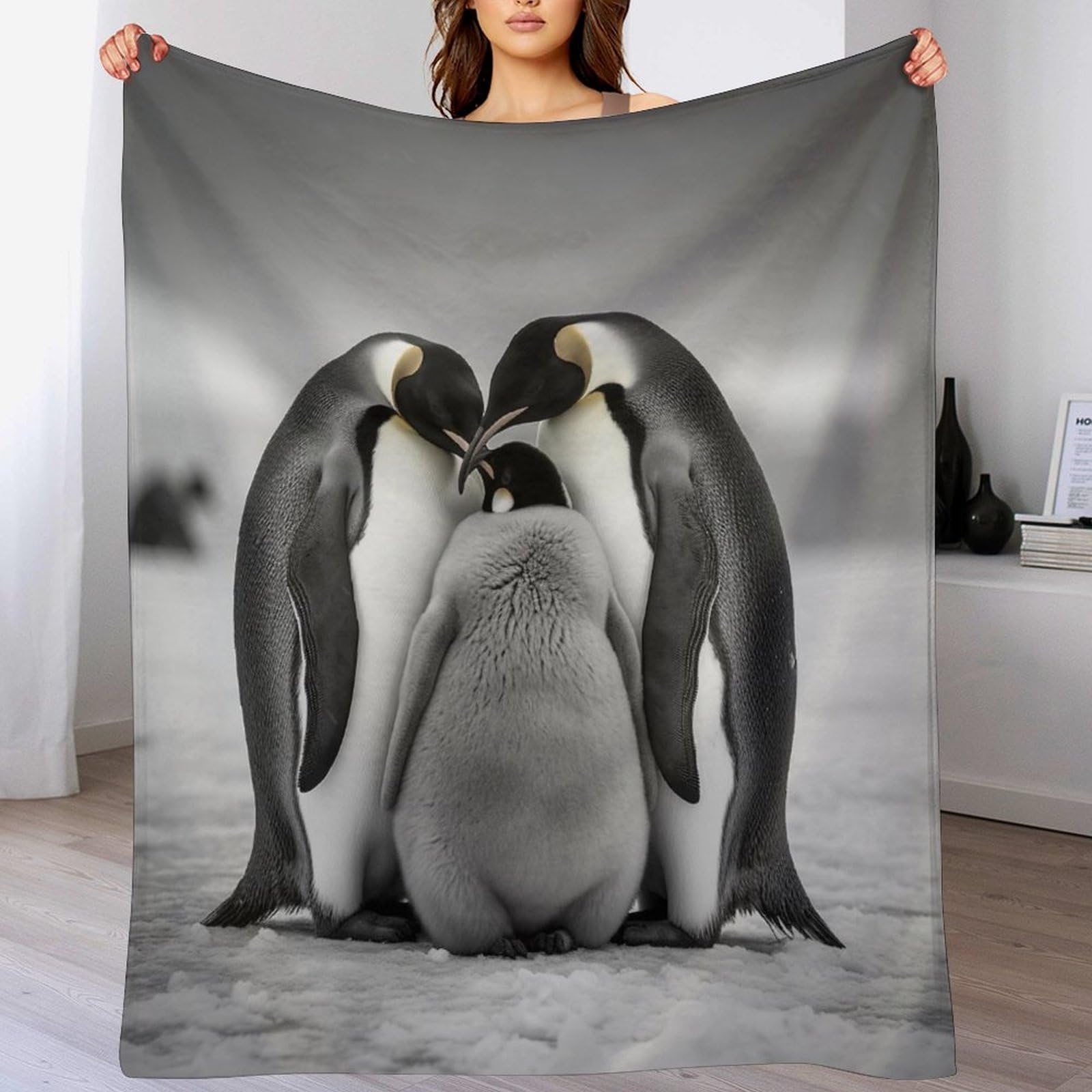 Couverture en flanelle pingouin polaire chaude et confortable pour sofa