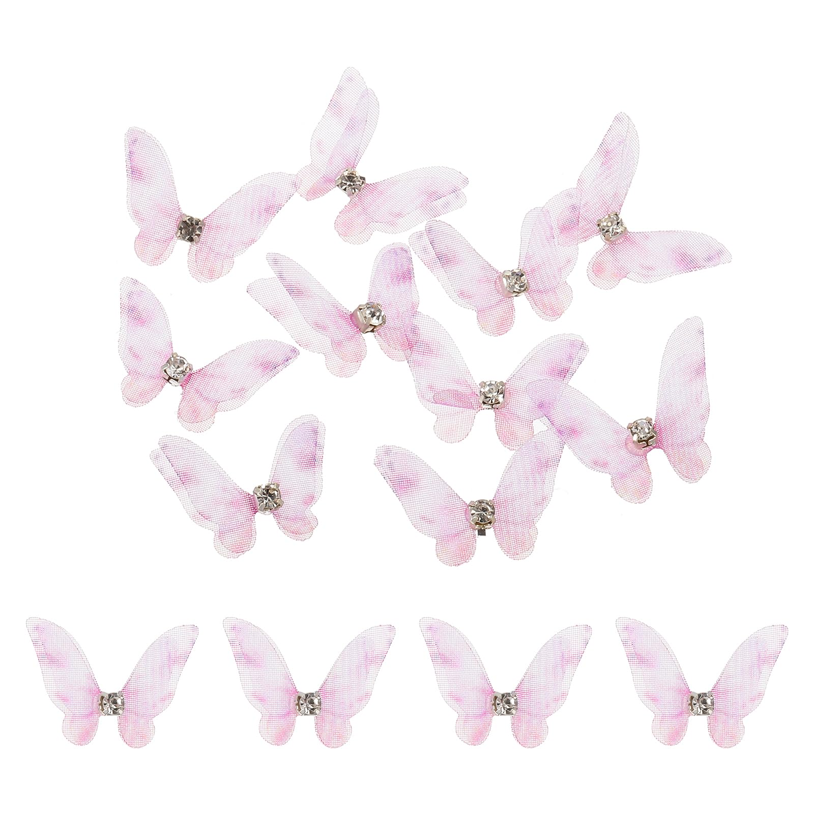 sourcing map 30Pcs Sheer Mesh Butterfly Appliques, 20mm Two Layers Butterflies with Gem Applique Patch DIY 3D Craft Ornament for Wedding Party Home Decor Clothes, Light Purple