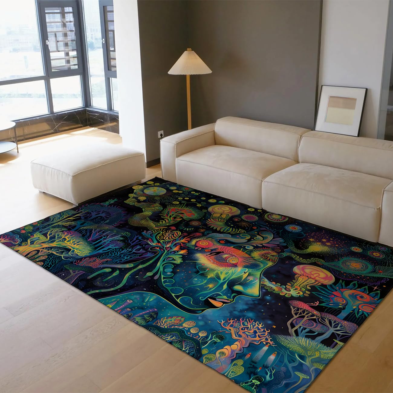 Tapis lavable 180x240 cm anti-glisse style surréaliste pour maison moderne