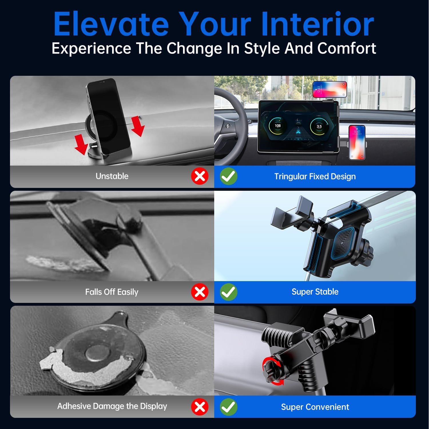 Zekrom Car Phone Holder Mount for Tesla Model 3 / Y Universal Car Phone Holder Compatible with All Smartphones