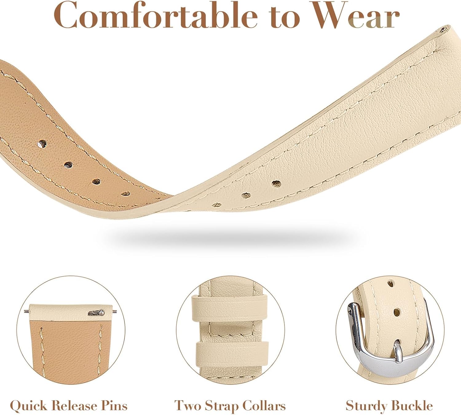 Slim Leather Band Compatible with Garmin Vivoactive 6/Vivoactive 5/3/3 Music, 20mm Genuine Leather Thin Soft Narrow Replacement Strap for Venu Sq 2/Venu 2 Plus/Forerunner 165/55/245/645 Music image 2